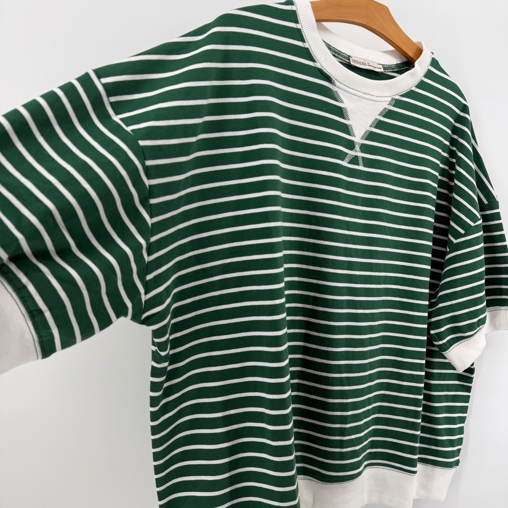 Cotton Zenana Women's Oversized Striped T Shirt Green White Short Sleeve 1X NWOT - Picture 4 of 9